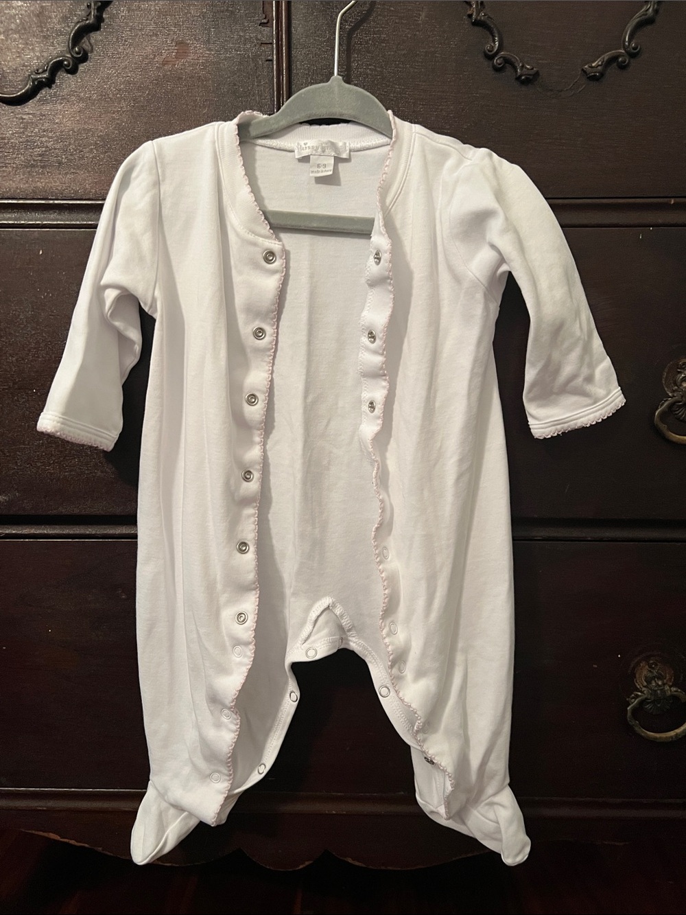 Kissy Kissy White Footie Pajamas with Pink Scallop Trim